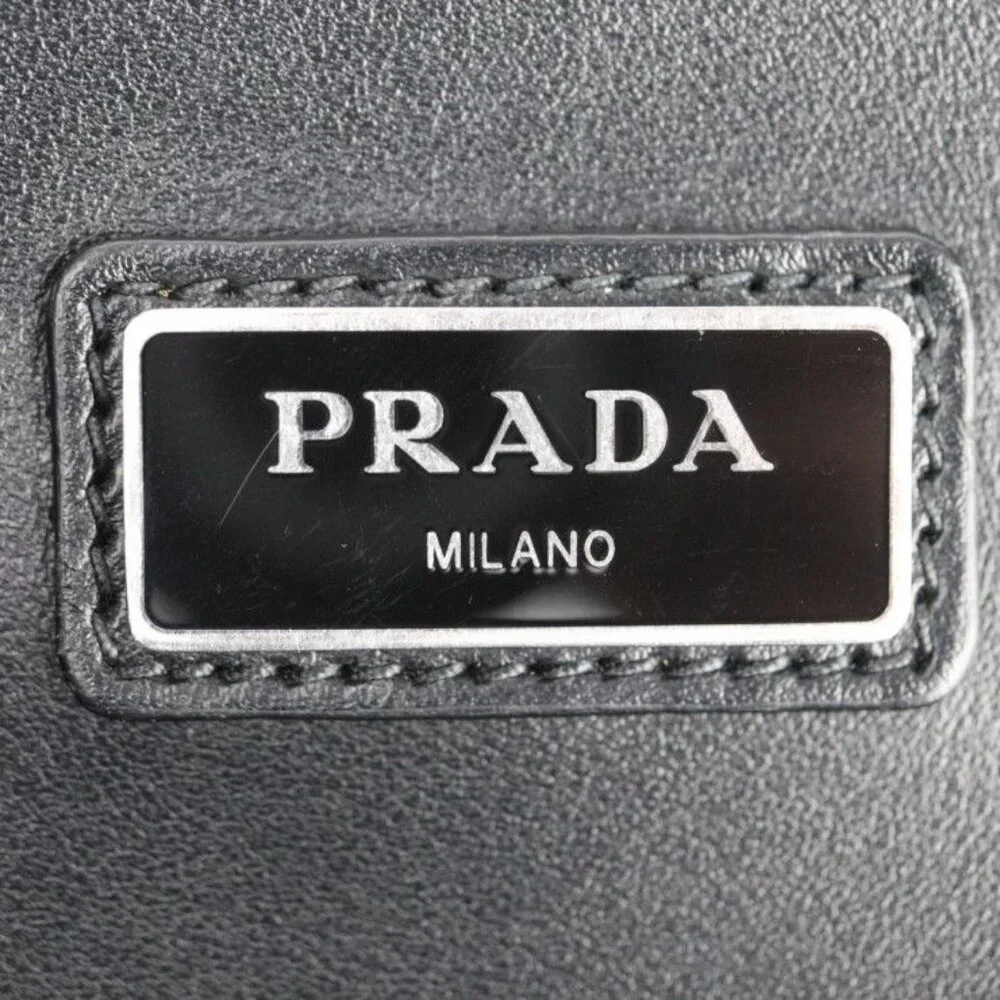 Prada Document Case Second Bag 2 Vn003 Leather Black Blue Silver Hardware